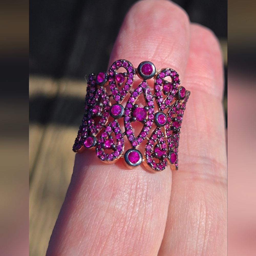 Ruby lace Sterling & Gold Lace Ring sz 7.5 - Picture 3 of 6